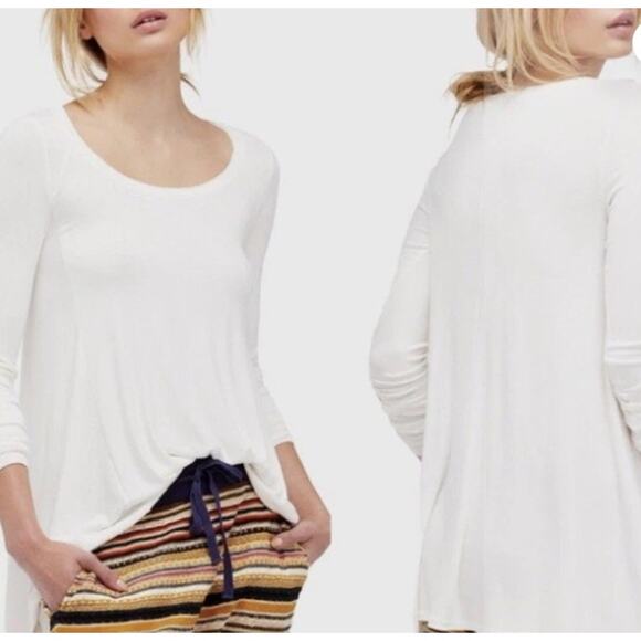 NWT FREE PEOPLE January Ribbed Tee Top Long Sleeves Ivory Size Small - Picture 1 of 7